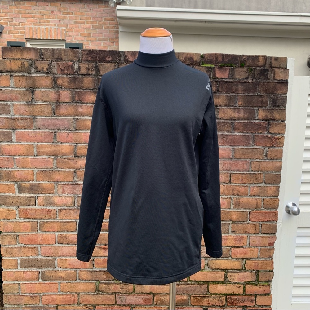 🏷️ Reebok Black Fleece Lined Mock Neck Athletic Top Work Out Medium M